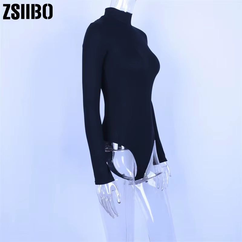 Women Sexy Bodysuit Long Sleeve Size Erotic Female Mock Neck Warm Clothe Slim Fit Fashion Solid Costume Sexy Streetwear Be It