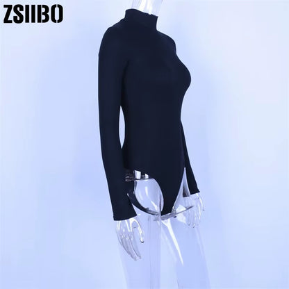 Women Sexy Bodysuit Long Sleeve Size Erotic Female Mock Neck Warm Clothe Slim Fit Fashion Solid Costume Sexy Streetwear Be It