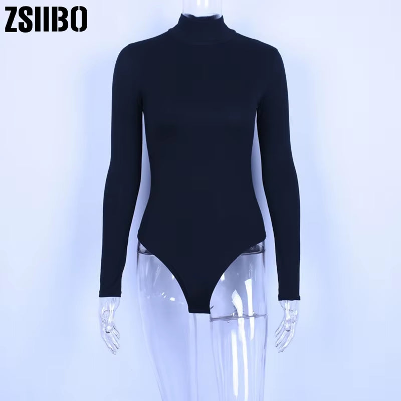 Women Sexy Bodysuit Long Sleeve Size Erotic Female Mock Neck Warm Clothe Slim Fit Fashion Solid Costume Sexy Streetwear Be It